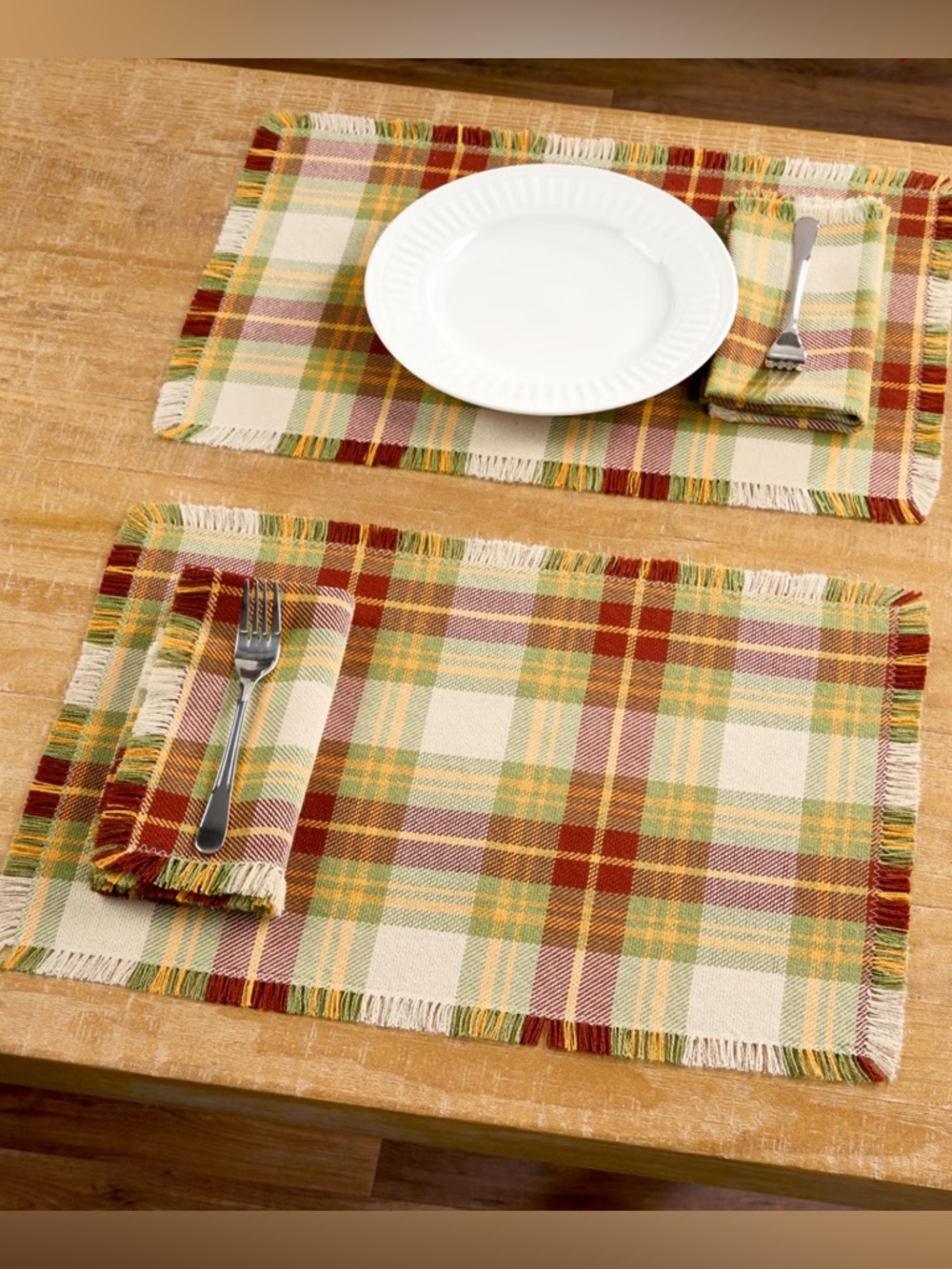 NEW Mountain Weavers Hartland Fall Plaid Set of 4 Placemats & Four Napkins